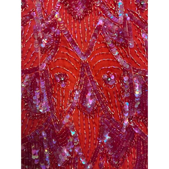 Vintage Gunit 80s Red Beaded Fringe Cocktail Dress With Open Back & High Necklin - Picture 12 of 12